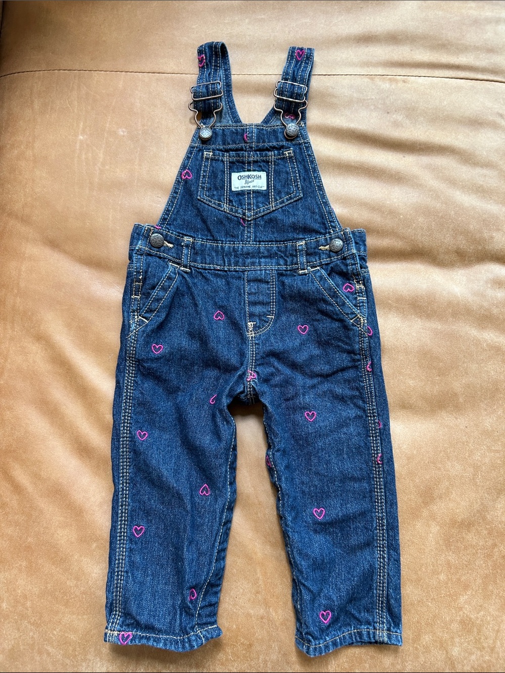 OshKosh B'gosh Vestback Denim Overalls Embroidered Heart Girl Size 12 Months